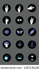 Vector sticker set,  hands. Vintage doodles stamps. Trendy illustration.