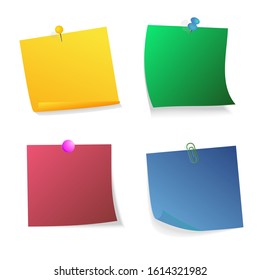 Vector sticker set pinned push button with curled corner isolated on white background for message. 10 eps