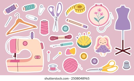 Vector sticker set of sewing supplies