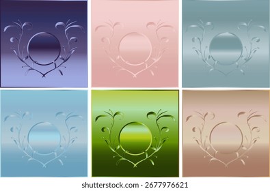 Vector sticker set, similar to glossy, with leaves and round frame.