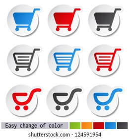 Vector sticker, shopping cart, trolley, item, button