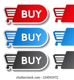 Vector sticker, shopping cart, trolley, item, button