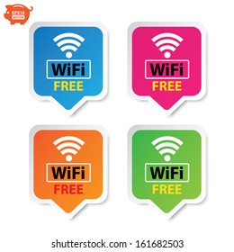 Vector: Sticker or sign wifi free with colorful set. Eps10.