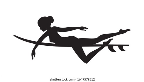 Vector sticker silhouette of a surfer girl. Isolated on white background.