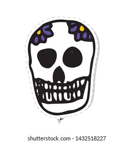 vector sticker with skull isolated on white background