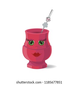 Vector Sticker of Smiling Mate. Cartoon Illustration of Hot Beverage. Sticker for Messangers, Chat, Social Networks and etc