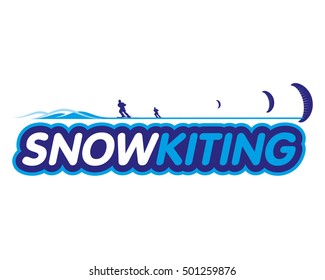 Vector sticker snow kiting, ryder, kite and snowboarding. Winter extreme sports. Vector Illustration. Web banners, advertisements, brochures, business templates. Isolated on a white background