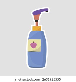 Vector Sticker of Soap or Lotion Bottle with Fruit Label. Cute vector sticker of a soap or lotion pump bottle with a fruit label, perfect for hygiene, skincare, or beauty-themed designs