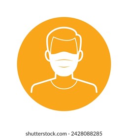 Pegatina vectorial a la tienda. Iconos circulares que representan la prevención del coronavirus. Figura de máscara. Aislado sobre fondo blanco
