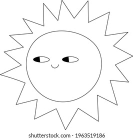 vector sticker sun with eyes. black and white summer icon. one line hippie style sun character. patch good sunny weather. tattoo template. children's style hand drawn