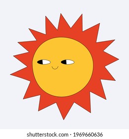 vector sticker sun with eyes - hippie style 60s and 70s. Groovi weather character. Funky star. Isolated shapes hand drawn