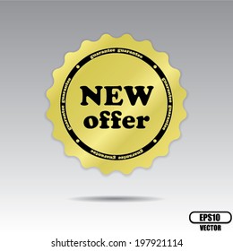 Vector: Sticker, Tag, Label or Badge For Product Present By Golden New Offer Sign Inside Isolated on Silver Background. 