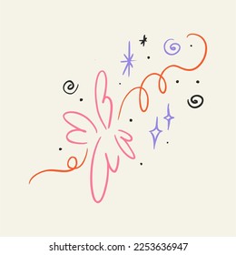 Vektoraufkleber, Tattoo. Die Tätowierung wird mit einer dünnen Linie gezeichnet. Helles Geschirr, handgezeichnete Skizze. Vektorgrafik.