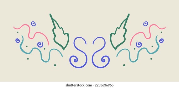 Vector sticker, tattoo. The tattoo is drawn with a thin line. Bright patterns and flowers hand-drawn. Vector illustration.