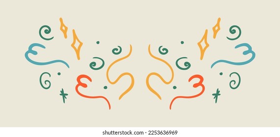 Vector sticker, tattoo. The tattoo is drawn with a thin line. Bright patterns and flowers hand-drawn. Vector illustration.