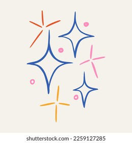 Vector sticker, tattoo. The tattoo is drawn with a thin line. Bright stars and radiance. Vector illustration.