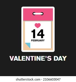 Vektoraufkleber. Abreißkalender am 14. Februar. Valentinstag.