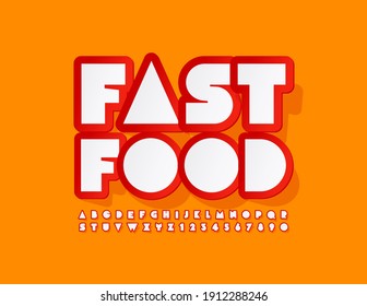 Vector sticker template Fast Food. Creative style Font. Modern Alphabet Letters and Numbers set