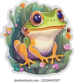 vector sticker template of frog cartoon illustrator