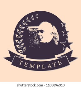 Vector sticker template. Portrait of a guy and place for text