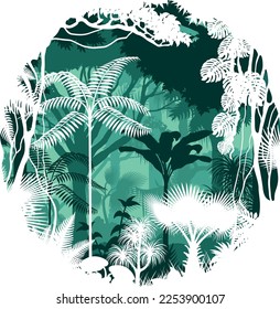 Vector sticker - tropical rainforest Jungle forest