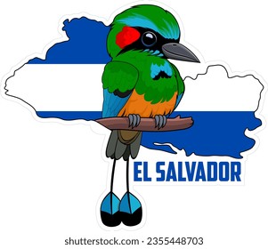 Pegatina vectorial con moto turquesa y mapa de El Salvador	