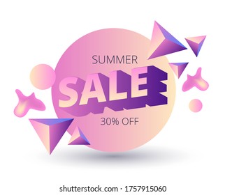vector sticker with volumetric geometric shapes and the inscription summer sale on a white background