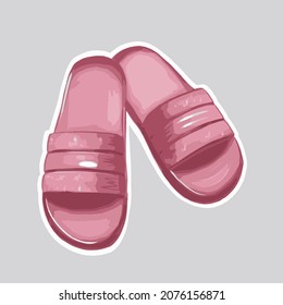 Vector sticker with a white rim featuring pink beach slippers on a gray background