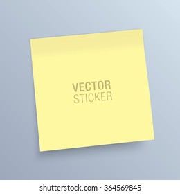 Vector Sticker. Yellow Sticky Note, On A Neutral Background. Realistic Mockup.