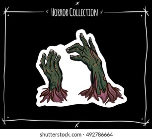 Vector sticker with zombie hand on black background