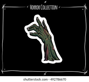 Vector sticker with zombie hand on black background