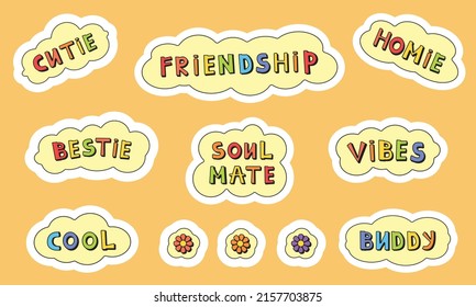 Vector stickers about friendship with lettering