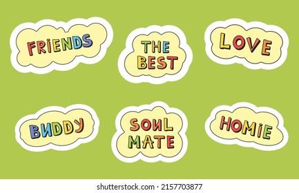 Vector stickers about friendship with lettering