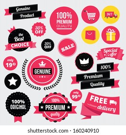 Vector Stickers Badges Ribbons and Icons Set