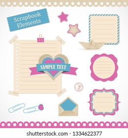 Vector stickers, banner, label. Set for scrapbooking elements.