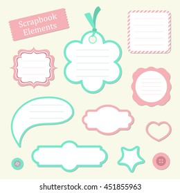 Vector stickers, banner, label. Set for scrap-booking. Vintage scrapbook elements.