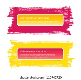 Vector stickers banners on a hand-painted daub backdrops, yellow / pink