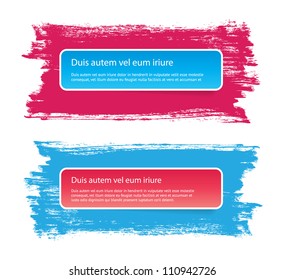 Vector stickers banners on a hand-painted daub backdrops, blue / pink