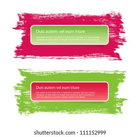 Vector stickers banners on a hand-painted daub backdrops, Red / Green