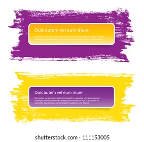 Vector stickers banners on a hand-painted daub backdrops, Purple / Yellow