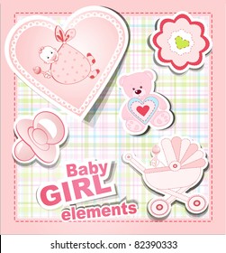 pegatinas vectoriales: una colección de artículos infantiles para una niña