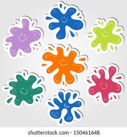 Vector stickers with colored smiling ink blots