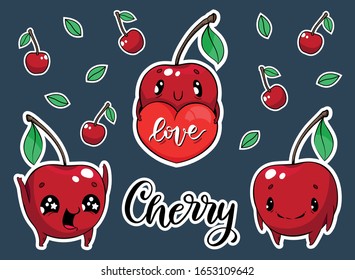 Vector stickers with cute cherry