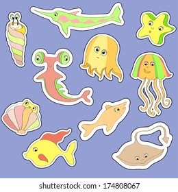 vector stickers of cute sea animals