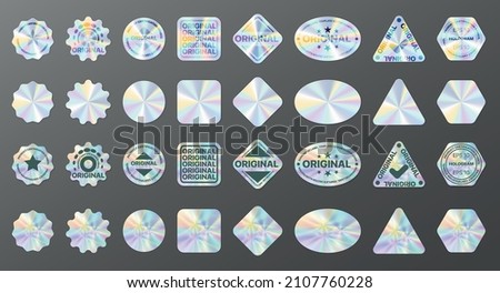 Vector stickers for design mockups. Holographic textured stickers for preview tags, labels Hologram Label Set Isolate Vector Hologram Sticker