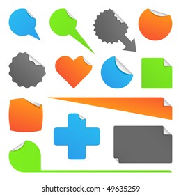 Vector stickers in different shapes and colors.