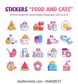 Vector stickers food and cats for Social Media, Messengers and for print