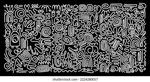 Vector stickers   labels in doodle style  Aesthetic Contemporary printable pattern and abstract Minimal elegant line brush stroke shapes   line in black colors  Simple childish scribble backdrop 
