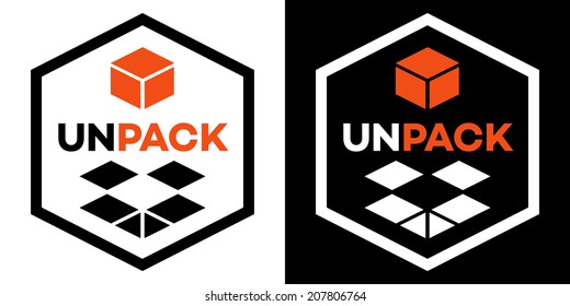 vector stickers with the packed and unpacked boxes