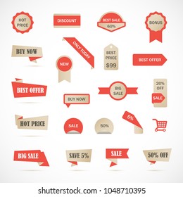 Vector stickers, price tag, banner, label. Coupon sale, offers and promotions vector template.